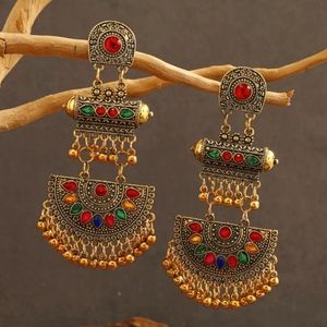 WORLD MARKET LARGE ETHNIC RHINESTONE EARRINGS NWOT
